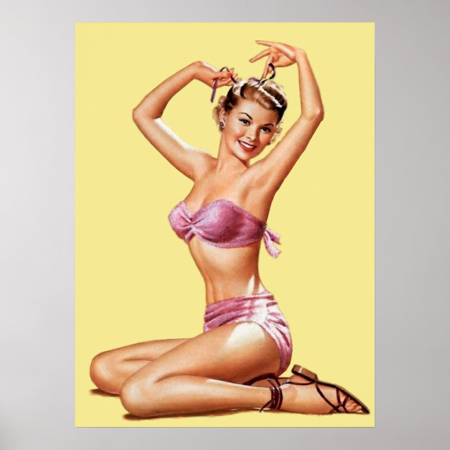 Póster Retro Chica Beach Pin-up Estilo Vintage (Frente)