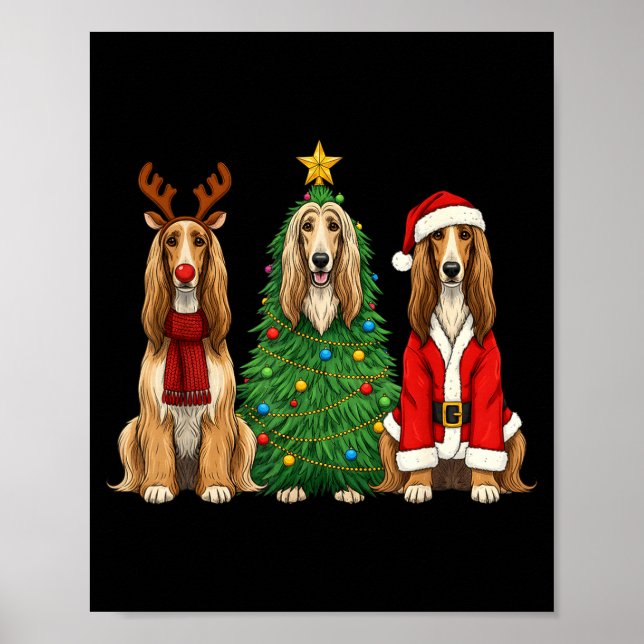 Póster Retro Christmas Afghan Hound Santa Reindeer Dog Lo (Frente)