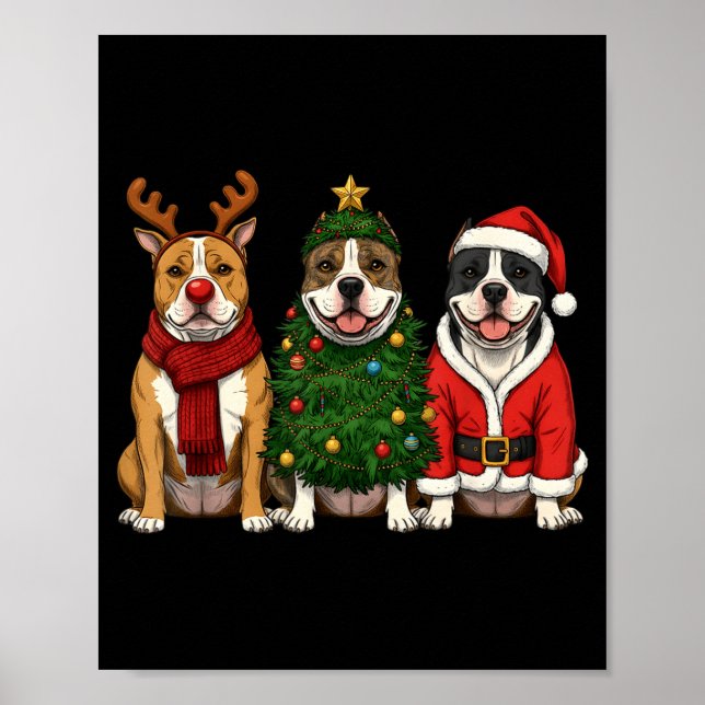 Póster Retro Christmas American Bully Santa Reindeer Dog  (Frente)
