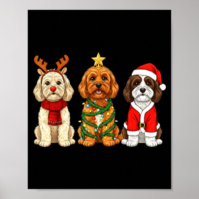 Póster Retro Christmas Ao Santa Reindeer Dog Lover  (Frente)