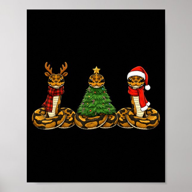 Póster Retro Christmas Ball Python Snake Santa Reindeer  (Frente)