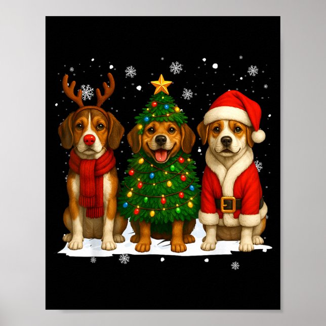 Póster Retro Christmas Beagle Santa Reindeer Dog Lover  (Frente)