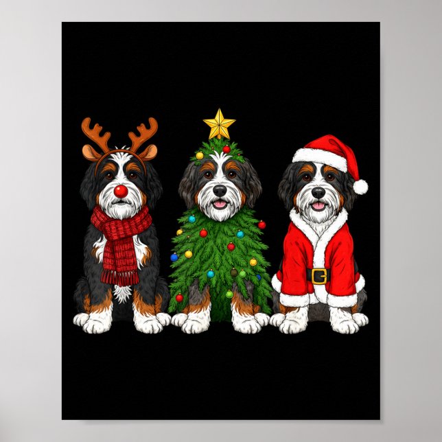 Póster Retro Christmas Bernedoodle Santa Reindeer Dog Lov (Frente)