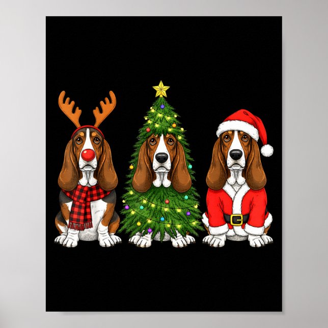 Póster Retro Christmas Bet Hound Santa Reindeer Dog Lover (Frente)