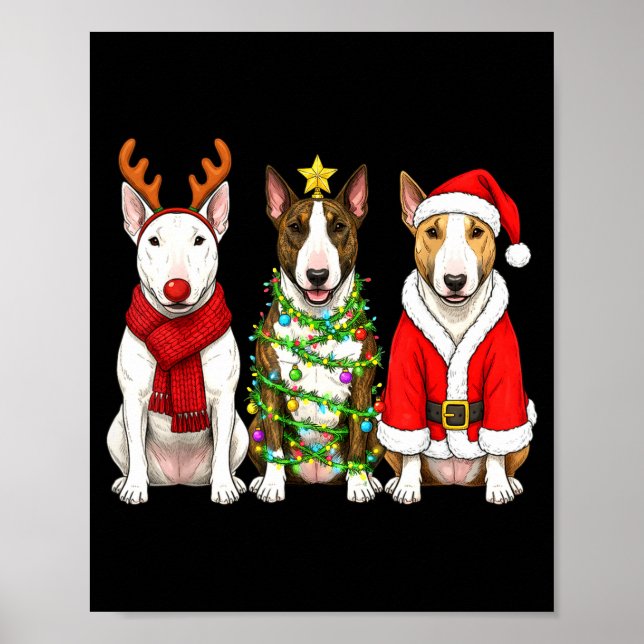 Póster Retro Christmas Bull Terrier Santa Reindeer Dog Lo (Frente)