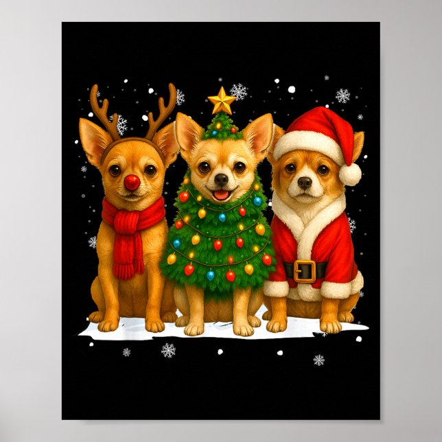 Póster Retro Christmas Chihuahua Santa Reindeer Dog Lover (Frente)