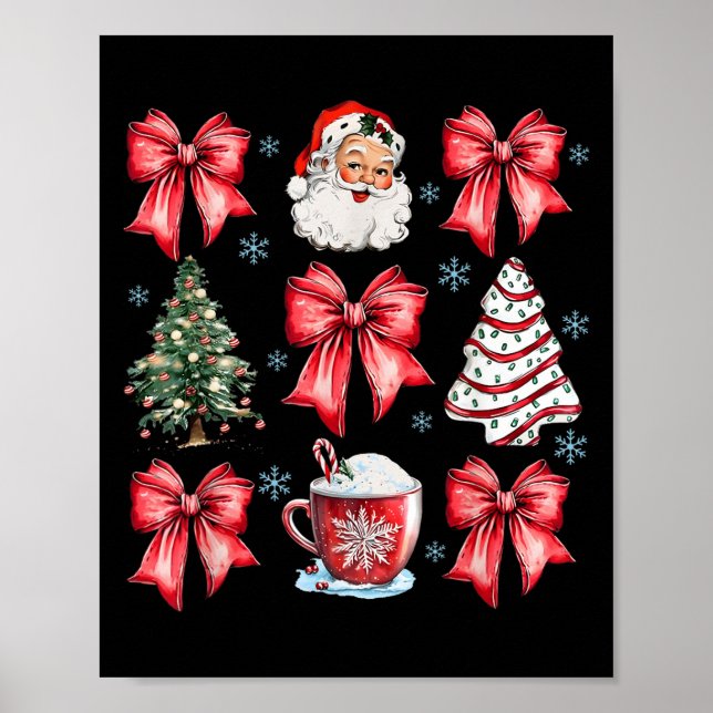 Póster Retro Christmas Coquette Bow Santa Coffee Cake Hol (Frente)