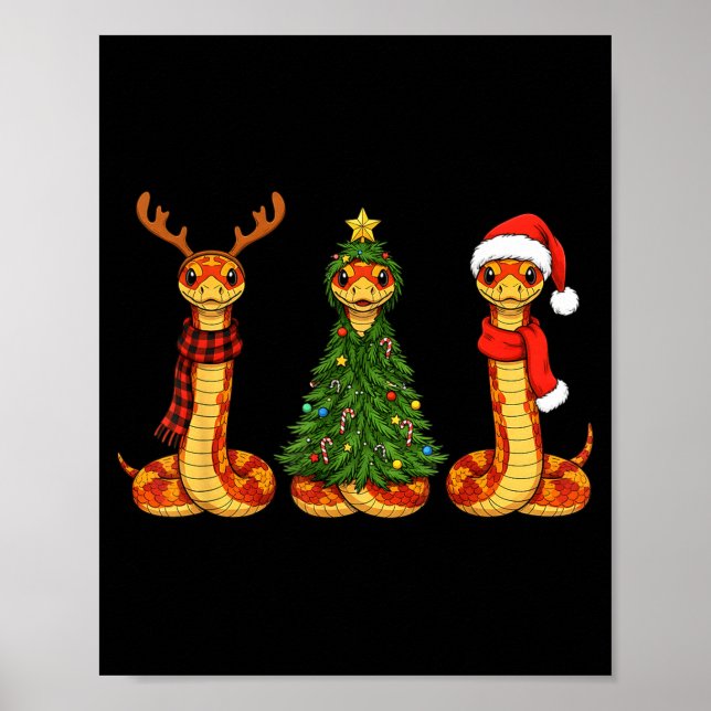 Póster Retro Christmas Corn Snake Santa Reindeer  (Frente)