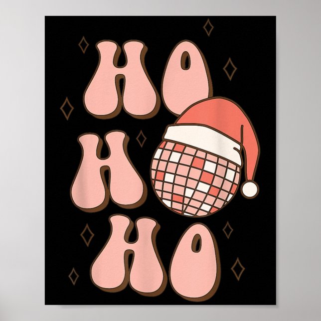 Póster Retro Christmas Disco Ball Groovy Ho Ho Ho Santa H (Frente)