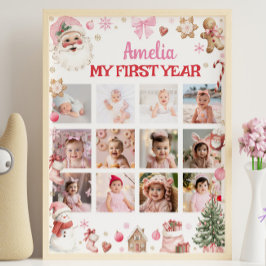 Póster Retro Christmas First Year Photo Milestone Sign