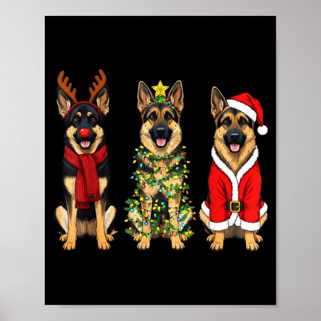 Póster Retro Christmas German Shepherd Santa Reindeer Gsd (Frente)