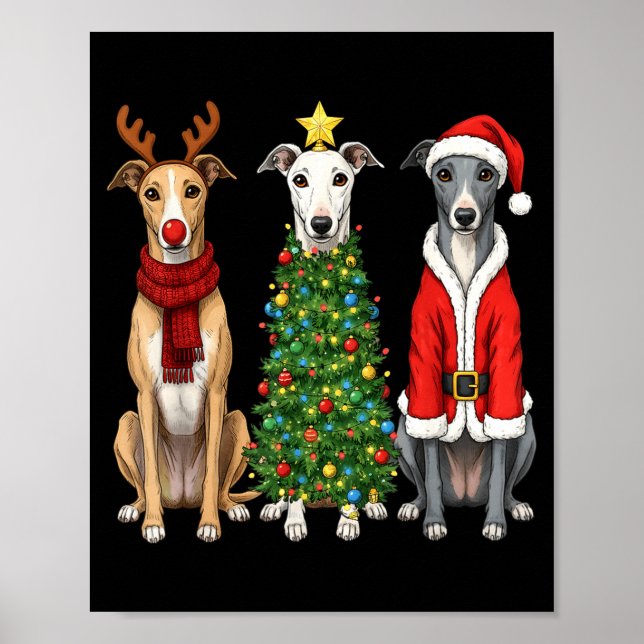 Póster Retro Christmas Ghound Santa Reindeer Dog Lover  (Frente)