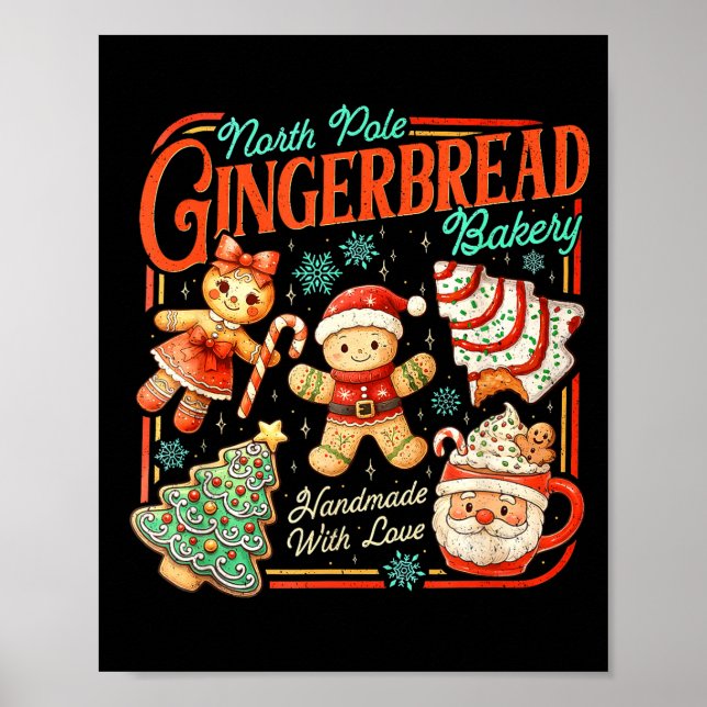 Póster Retro Christmas Gingerbread Bakery North Le Cookie (Frente)
