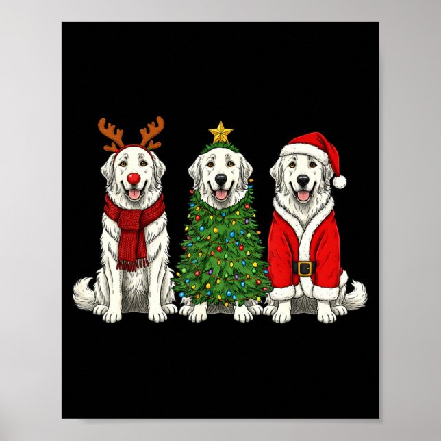 Póster Retro Christmas Great Pyrenees Santa Reindeer Dog  (Frente)