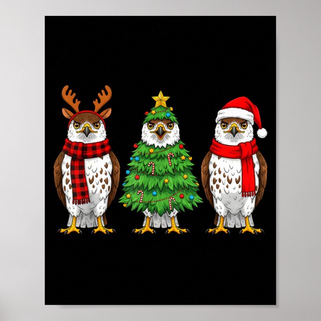 Póster Retro Christmas Hawk Santa Reindeer  (Frente)
