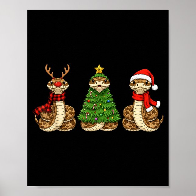 Póster Retro Christmas Hognose Snake Santa Reindeer  (Frente)