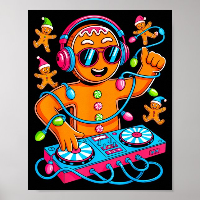 Póster Retro Christmas House Music Gingerbread Dj Techno  (Frente)