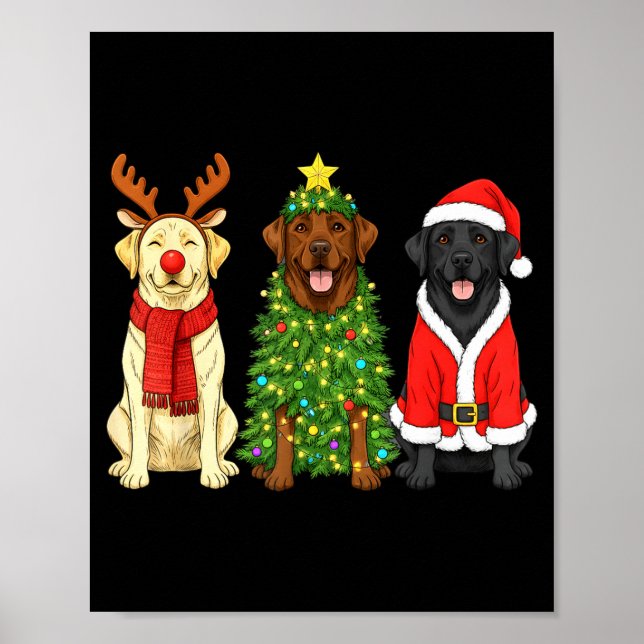 Póster Retro Christmas Labrador Retriever Santa Reindeer  (Frente)