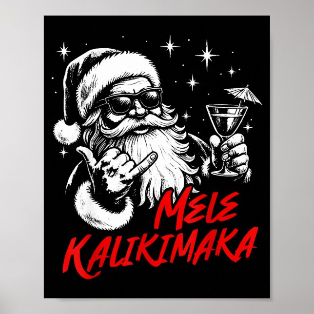 Póster Retro Christmas Mele Kalikimaka Santa Shaka Hawaii (Frente)
