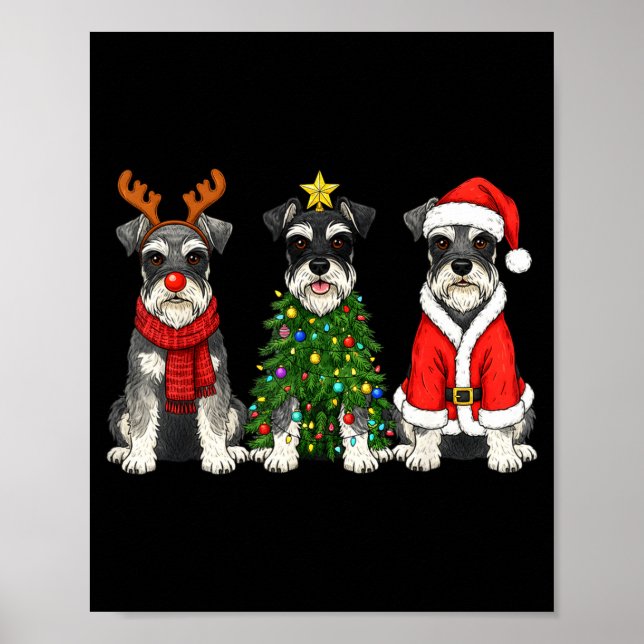 Póster Retro Christmas Miniature Schnauzer Santa Reindeer (Frente)