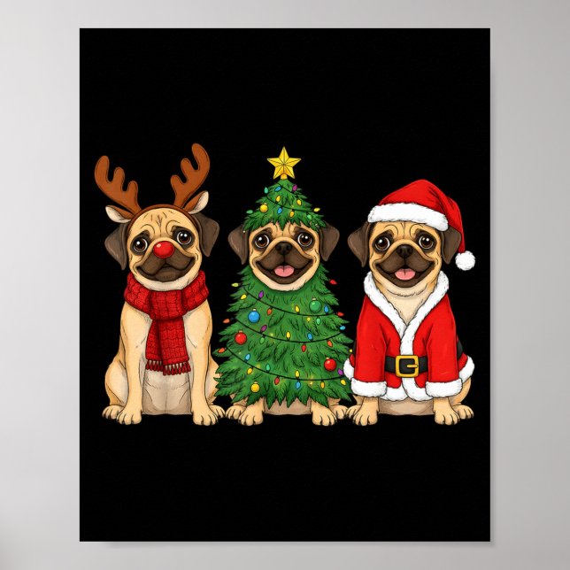Póster Retro Christmas Puggle Santa Reindeer Dog Lover  (Frente)
