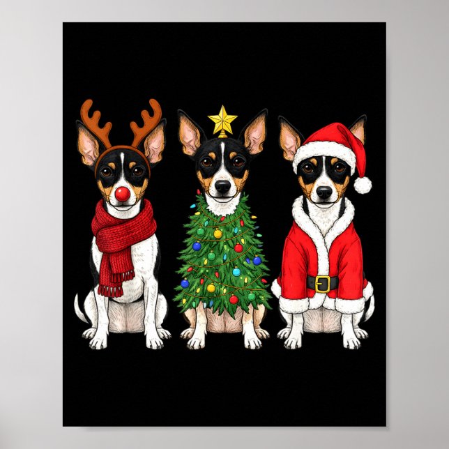 Póster Retro Christmas Rat Terrier Santa Reindeer Dog Lov (Frente)