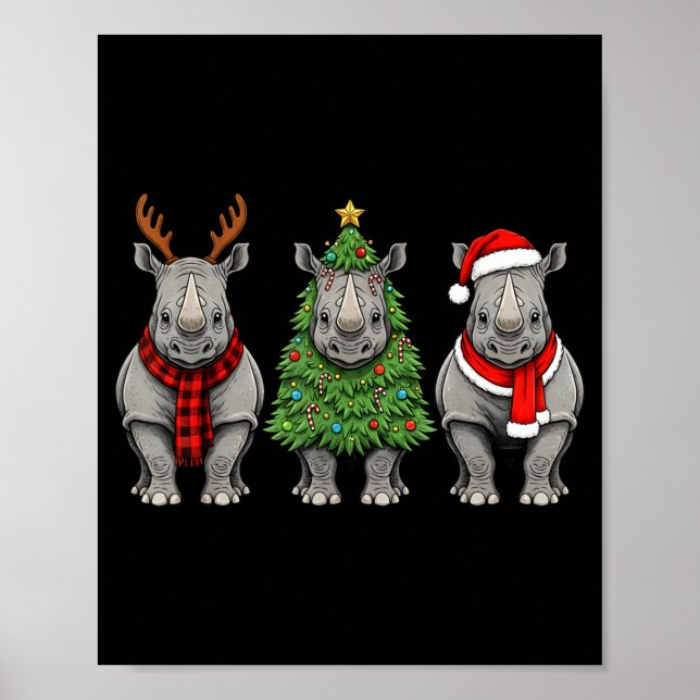 Póster Retro Christmas Rhino Santa Reindeer Safari Animal (Frente)
