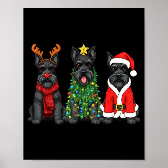 Póster Retro Christmas Scottierrier Santa Reindeer Dog Lo (Frente)