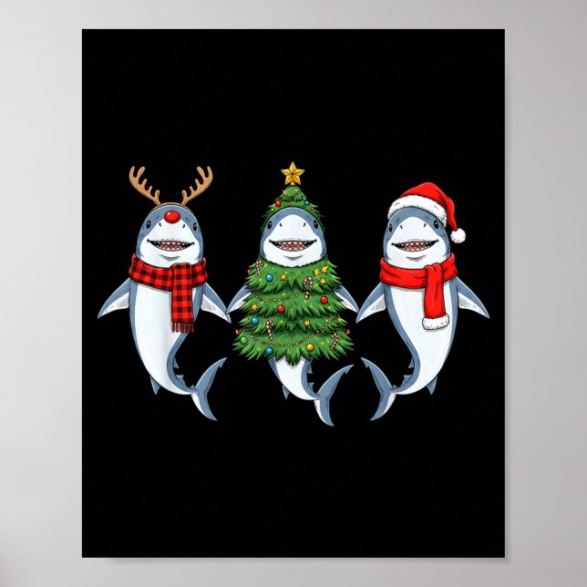 Póster Retro Christmas Shark Santa Reindeer  (Frente)