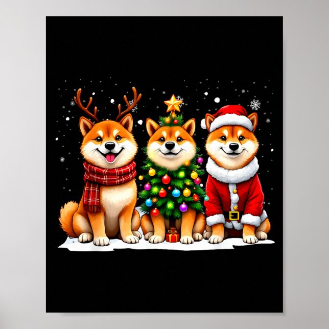 Póster Retro Christmas Shiba Inu Santa Reindeer Dog Lover (Frente)