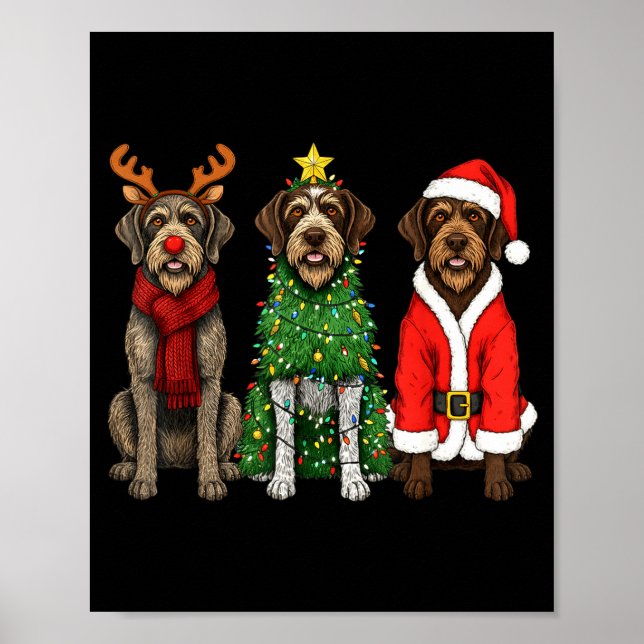 Póster Retro Christmas Wirehaired Inting Griffon Santa Re (Frente)