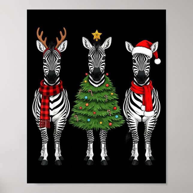 Póster Retro Christmas Zebra Santa Reindeer Safari Animal (Frente)