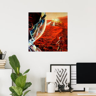 Póster Retro Ciencia Ficción Expedición a Marte Astronaut