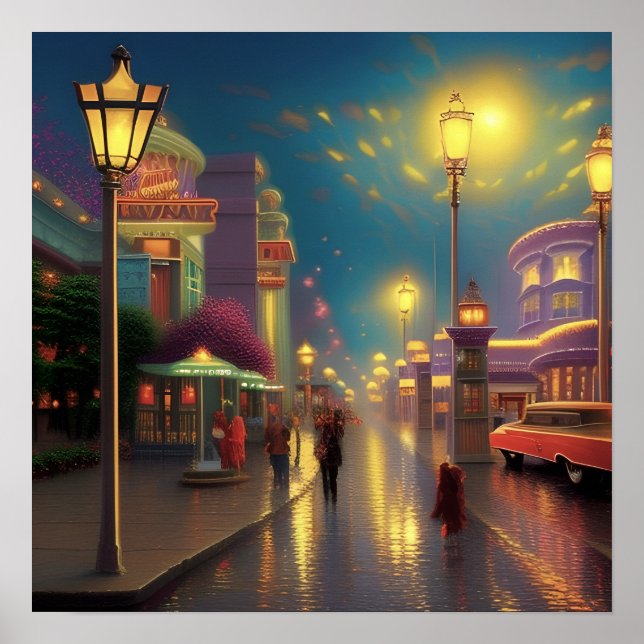 Póster Retro City Street Lights Urban Art (Frente)