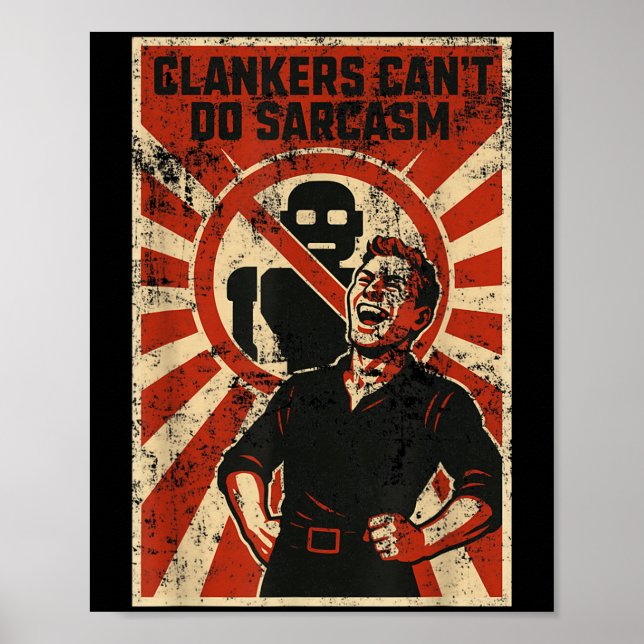 Póster Retro Clanker Can't Do Sarcasm Funny Robot Ster  (Frente)