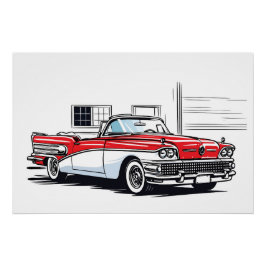 Póster Retro Classic Convertible Side Pop Art