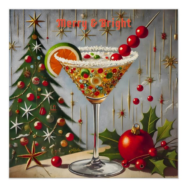 Póster Retro Cóctel de Dulce Navideño Alegre y Brillante  (Anverso)
