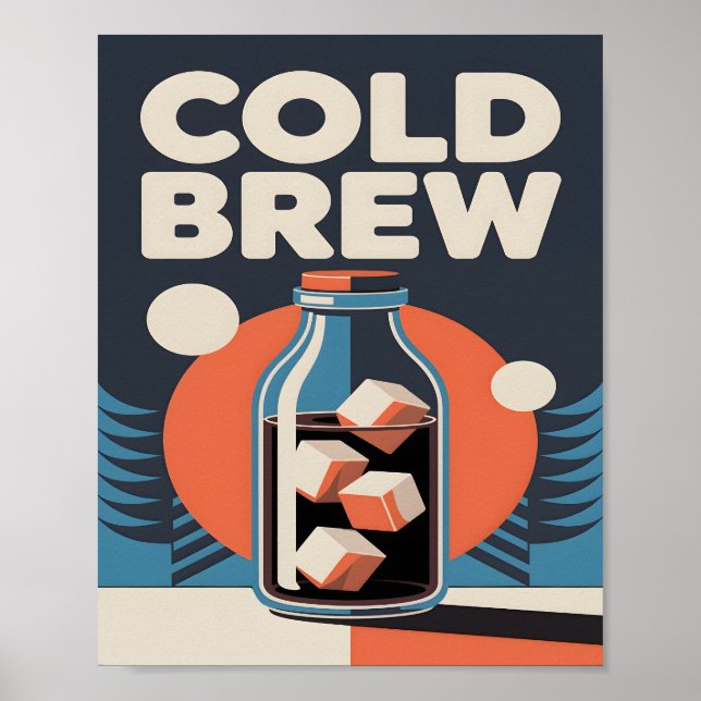 Póster Retro Cold Brew Coffee Mid Century Modern Kitchen (Frente)