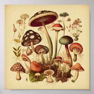 Póster Retro Colección de hongos pequeños 3 Poster