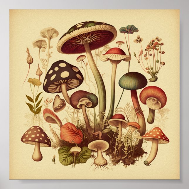 Póster Retro Colección de hongos pequeños 3 Poster (Frente)