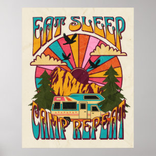 Póster Retro Come Dormir Campamento Repetir