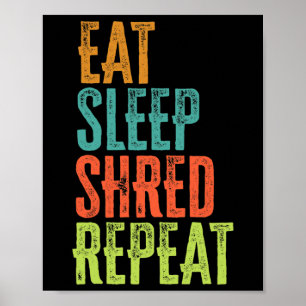 Póster Retro Comer Sleep Shred Repetir Snowboard Surfing