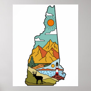 Póster Retro Concord New Hampshire White Mountain