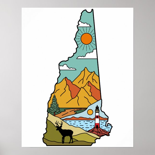 Póster Retro Concord New Hampshire White Mountain (Frente)