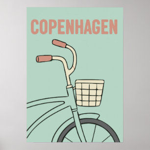 Póster Retro Copenhagen Bicycle Art – Minimal Preppy Styl