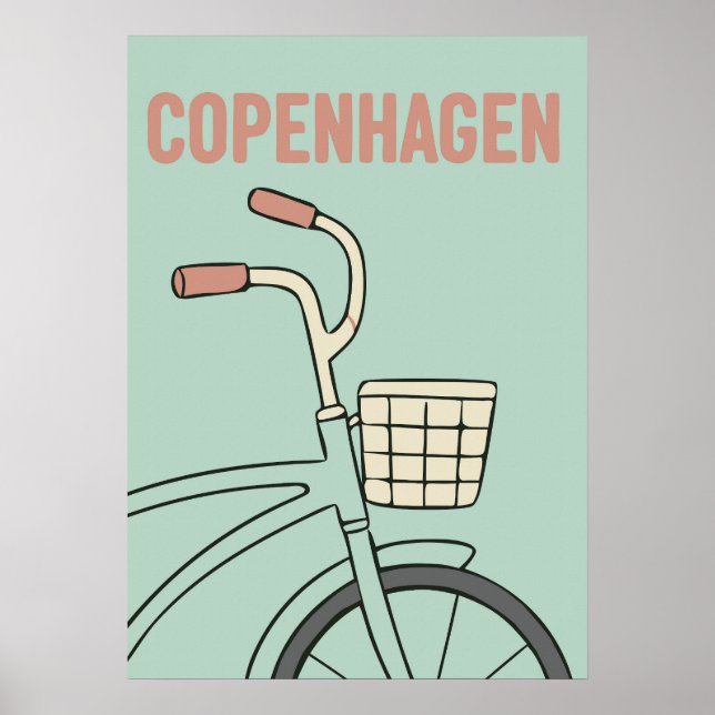 Póster Retro Copenhagen Bicycle Art – Minimal Preppy Styl (Frente)