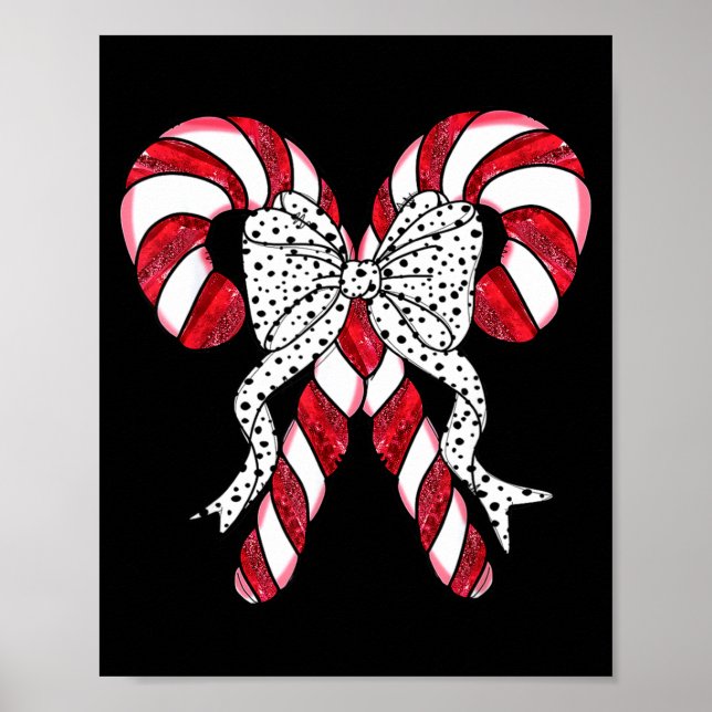 Póster Retro Coquette Bow Candy Cane Christmas Season Wom (Frente)