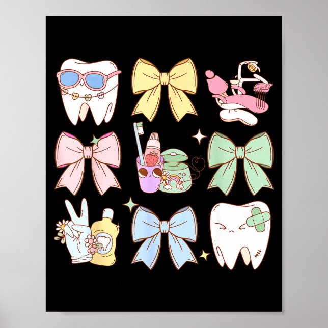 Póster Retro Coquette Bow Dental Hygienist Teeth Dentist  (Frente)