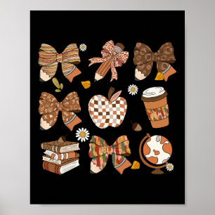 Póster Retro Coquette Bow Teacher Coffee Book