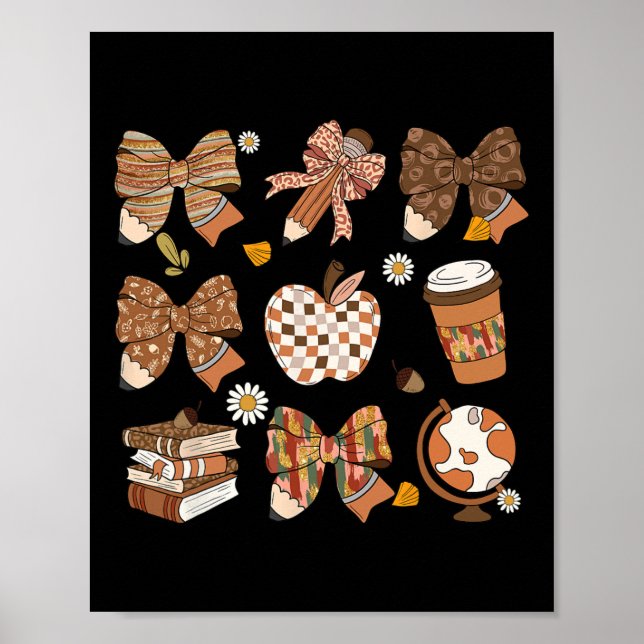 Póster Retro Coquette Bow Teacher Coffee Book (Frente)